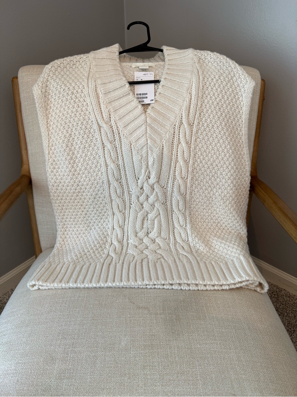 H&M Cream Cable Knit V-Neck Sweater Vest - NWT